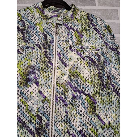 Colorful Snakeskin Print Women's Jacket Front Zipper Chest Pockets Size M‎ - Picture 4 of 12